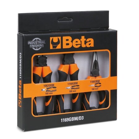 Beta 1169GBM/D3 3-Piece Plier Set - 1 Universal Plier, 1 Long Half Round Nose Pliers and 1 Nippers 011690273